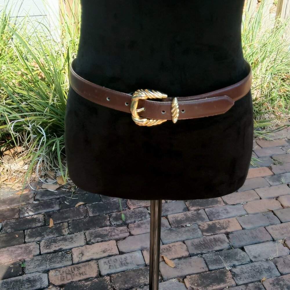 Worthington Womens Vintage Genuine Brown Leather Golden Buckle Brown 100% Belt🍃